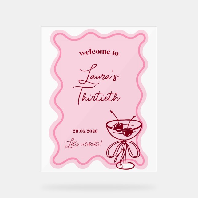 Retro Cherry Cocktail Birthday Party Welcome Sign (Front)