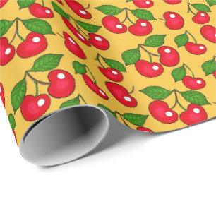 Retro Cherry Design / Yellow Wrapping Paper