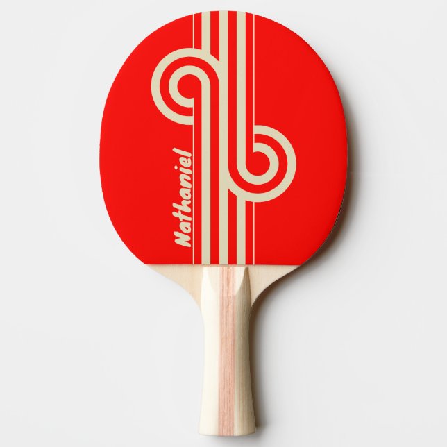 Retro Cherry Dual Stripe Loop with Name Ping Pong Paddle (Back)