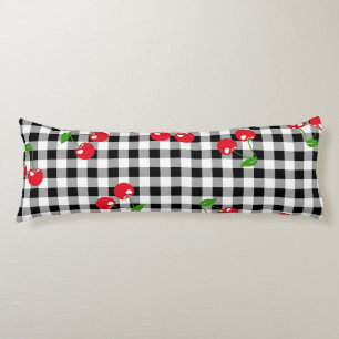 Retro Cherry Gingham Cute Red & Black Chequered  Body Cushion