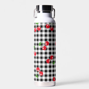 Retro Cherry Gingham Cute Red & Black Chequered  Water Bottle