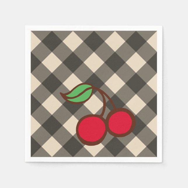 Retro Cherry Gingham Picnic Party Napkins (Front)