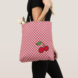 Retro Cherry Gingham Purse Tote Bag Gift