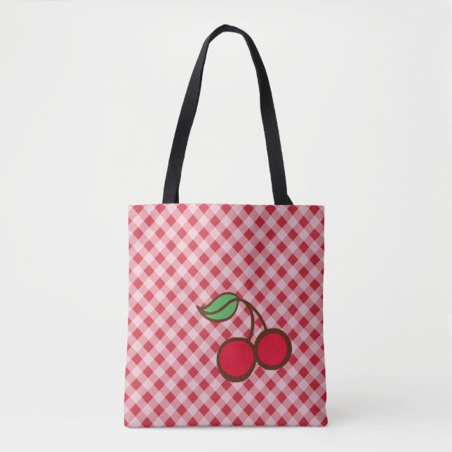 Retro Cherry Gingham Tote Bag Gift (Front)