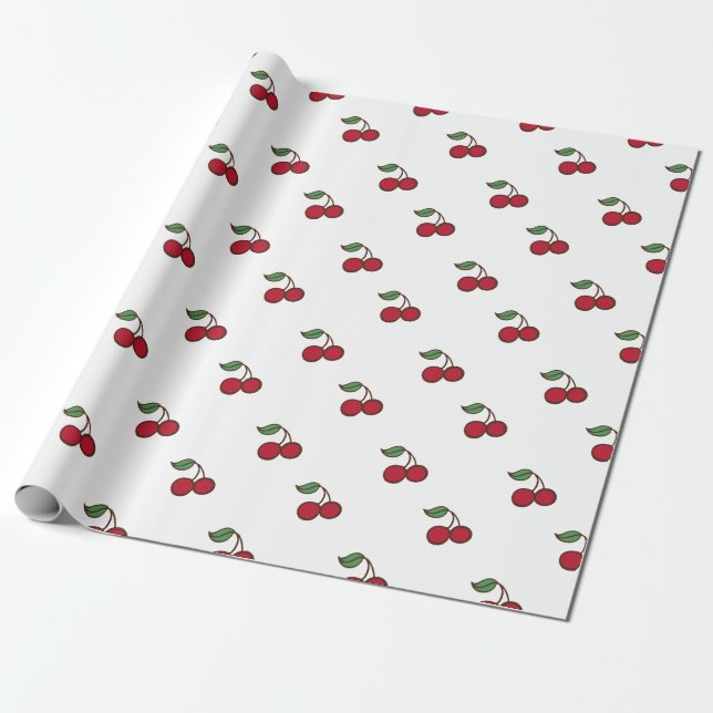 Retro Cherry Holiday All Occasion Wrapping Paper (Unrolled)