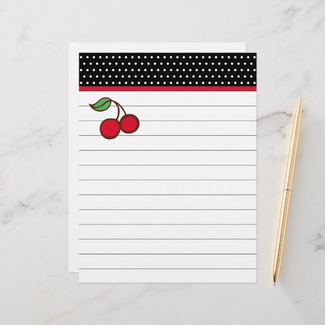 Retro Cherry Letterhead Paper (Front/Back In Situ)