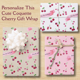 Retro Cherry Pattern Cute Coquette Sweet Treats Wrapping Paper Sheet