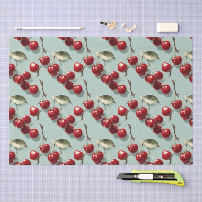 Retro Cherry Pattern Decoupage Tissue Paper (Craft)