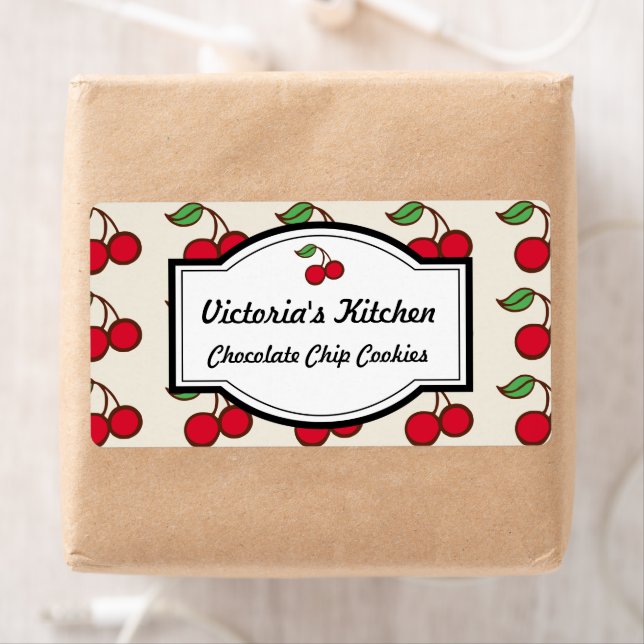 Retro Cherry Personalised Kitchen Gift Tag Labels (Insitu)