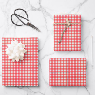 Retro Cherry Red Gingham Plaid Pattern Wrapping Paper Sheet