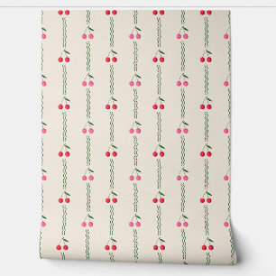 Retro Cherry Stripes on Cream - Kitchen Wallpaper