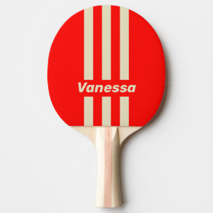 Retro Cherry Three Pin Stripes with Name Ping Pong Paddle