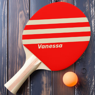 Retro Cherry Three Stripes with Name Ping Pong Paddle