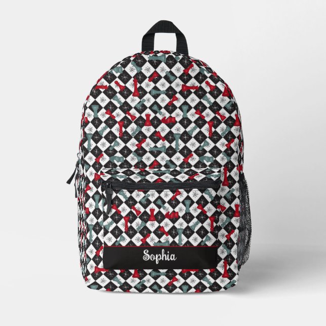 Retro Chess Board Printed Backpack (Front)