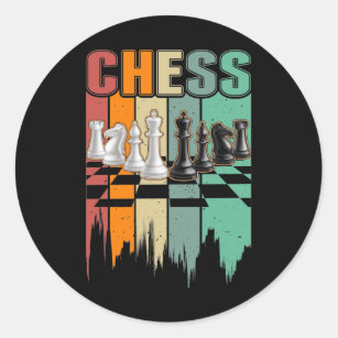 Retro Chess Pieces Chessboard Vintage Board game Classic Round Sticker