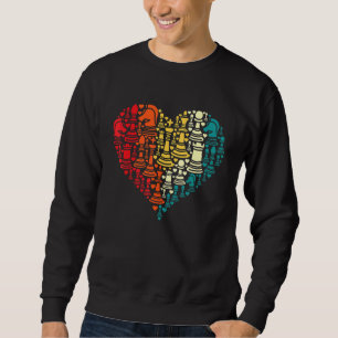 Retro Chess Pieces Heart Shape Chess Game Sweatshirt