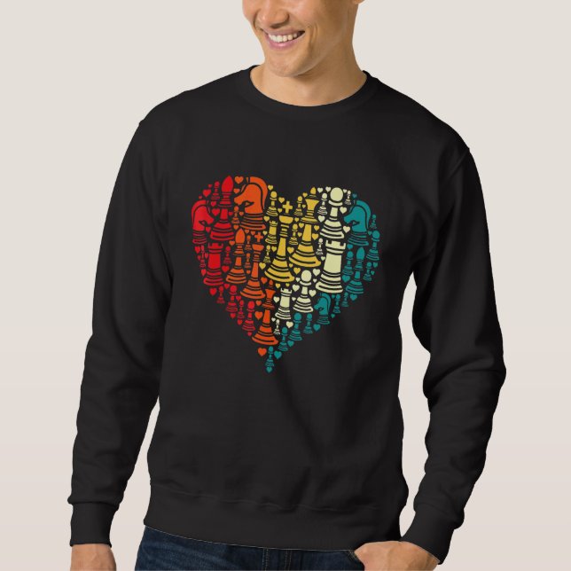Retro Chess Pieces Heart Shape  Chess  Game Sweatshirt (Front)
