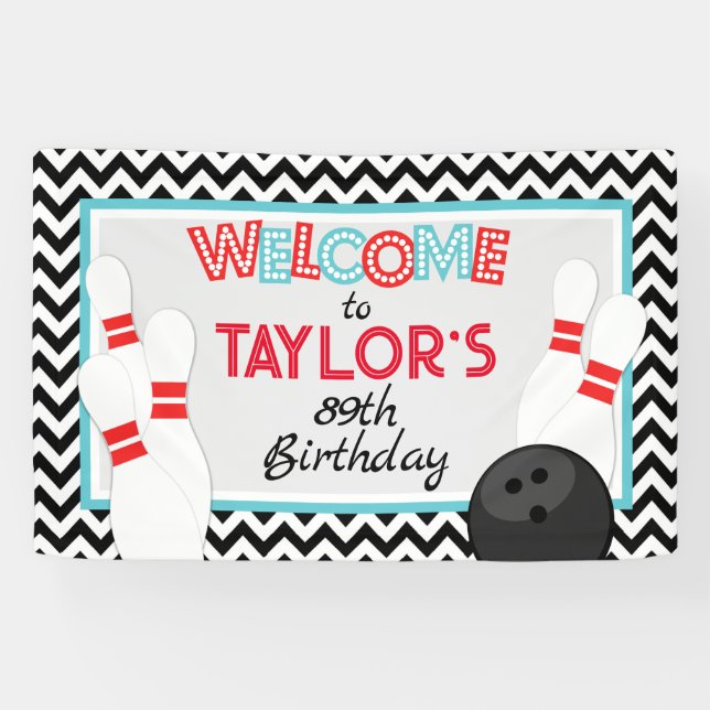 Retro Chevron Bowling Birthday Banner (Horizontal)
