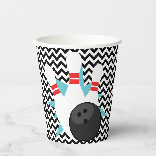 Retro Chevron Bowling Party Paper Cups (Front)