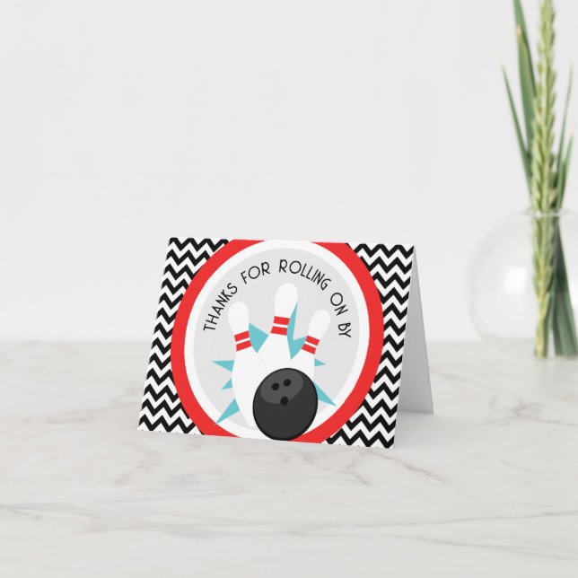 Retro Chevron Bowling Thank You Cards (Front)