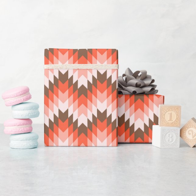 Retro Chevron,Orange Geometric, Modern Pattern Wrapping Paper (Baby Shower)