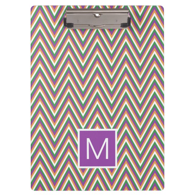 Retro Chevron Pattern Cool Monogram Clipboard (Front)