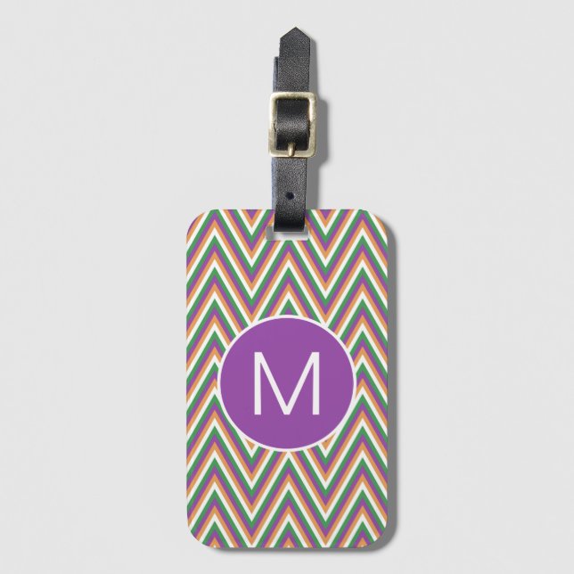 Retro Chevron Pattern Cool Monogram Luggage Tag (Front Vertical)