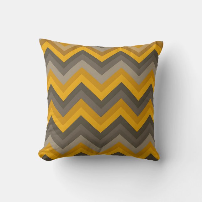 Retro Chevron Pattern Mustard Yellow Gray  Cushion (Front)