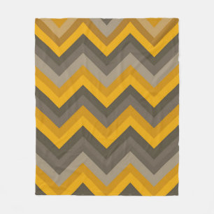 Retro Chevron Pattern Mustard Yellow Gray Fleece Blanket