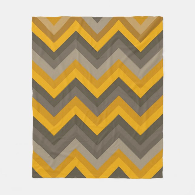Retro Chevron Pattern Mustard Yellow Gray  Fleece Blanket (Front)