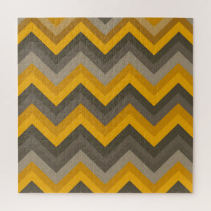 Retro Chevron Pattern Mustard Yellow Gray Jigsaw Puzzle