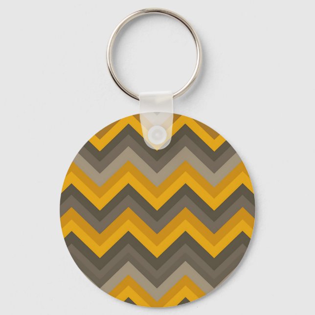 Retro Chevron Pattern Mustard Yellow Gray  Key Ring (Front)