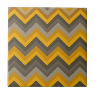 Retro Chevron Pattern Mustard Yellow Gray Tile