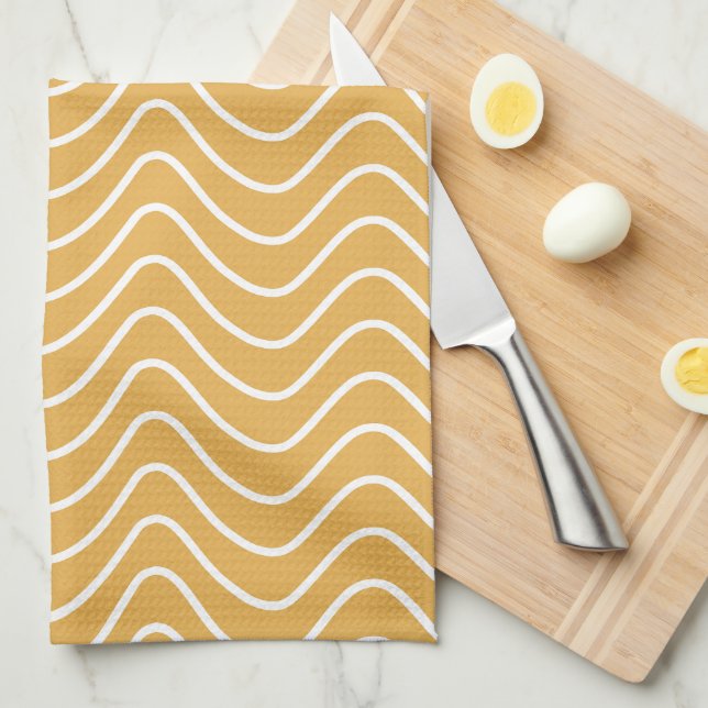 Retro Chevron Pattern Yellow Zigzag Tea Towel (Quarter Fold)