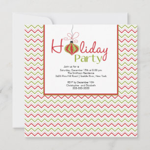 Retro Chevron Red & Green Holiday Party Invitation