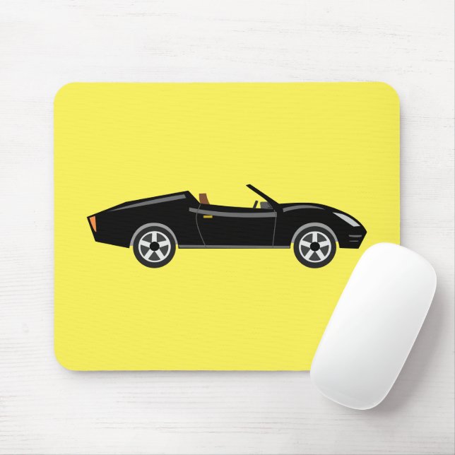 Retro Chic Black Car With Yellow BG Mouse Mat (With Mouse)