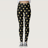 Retro Chic Black Gold Polka Dots Pattern Fashion Leggings (Front)