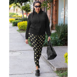 Retro Chic Black Gold Polka Dots Pattern Fashion Leggings<br><div class="desc">Custom, retro, cool, cute, chic, stylish, trendy, breatheable, hand sewn, faux gold polka dots on black pattern womens full length fashion travel workout sports yoga gym running leggings pants, that stretches to fit your body, hugs in all the right places, bounces back after washing, and doesn't lose their shape on...</div>