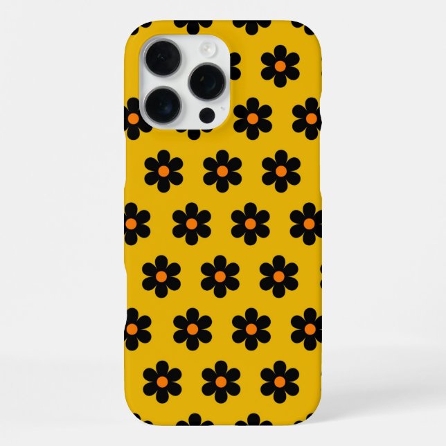 Retro Chic Black & Mustard Floral Pattern iPhone Case (Back)
