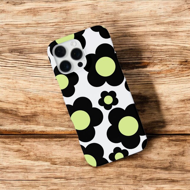 Retro Chic Black & Neon Green Floral Pattern  iPhone Case (Creator Uploaded)