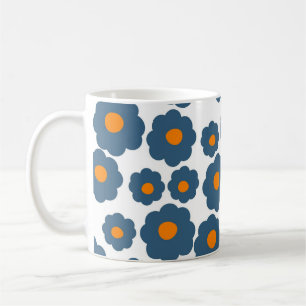 Retro Chic Blue Orange Floral Bold Y2K Coffee Mug