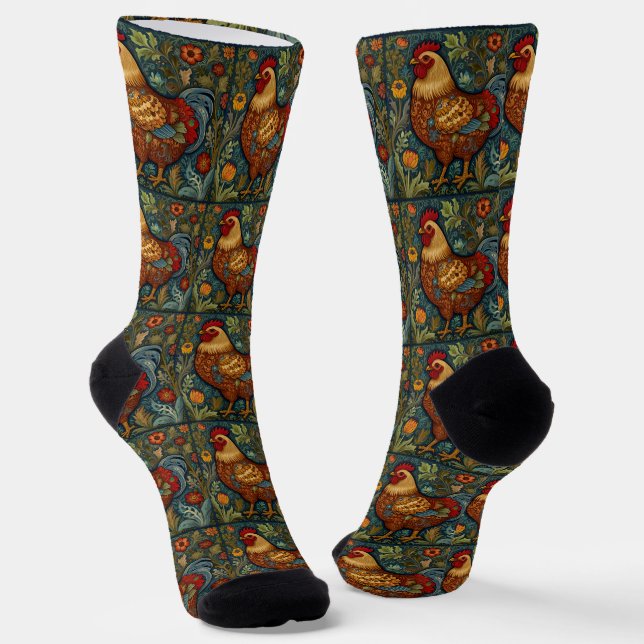 Retro chic boho chicken rooster  socks (Angled)