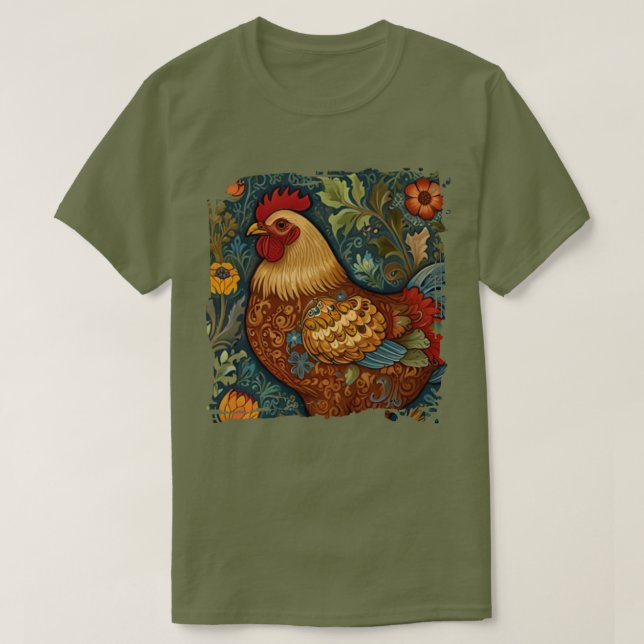 Retro chic boho chicken rooster  T-Shirt (Design Front)