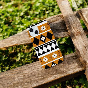 Retro Chic Brown & Black Floral Pattern Whimsical iPhone 15 Case