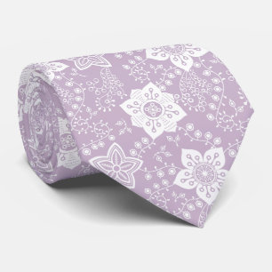 Retro Chic Classy White Flowers Art Pattern Tie