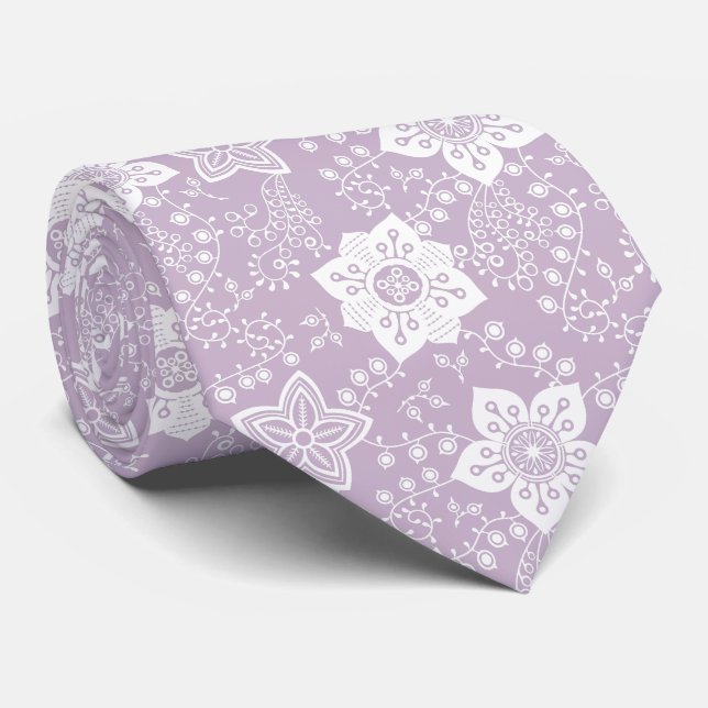 Retro Chic Classy White Flowers Art Pattern Tie (Rolled)