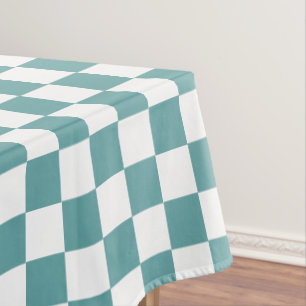 Retro Chic Cool Cadet Blue White Chequered Pattern Tablecloth