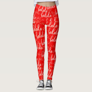 Retro Chic Fa la la Script Red Leggings