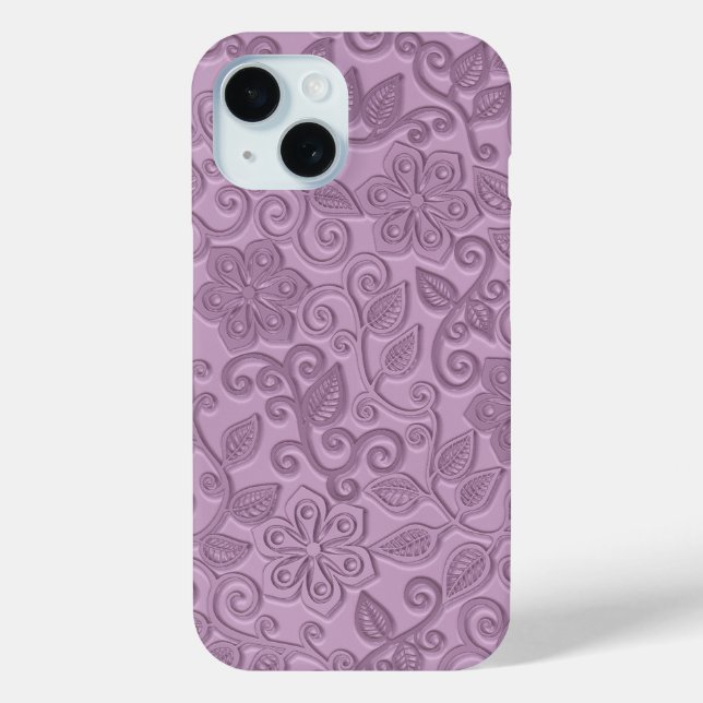 Retro Chic Faux Pink Leather Floral Art Pattern Case-Mate iPhone Case (Back)