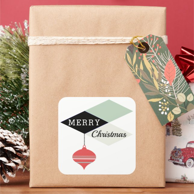 Retro Chic Geometric Merry Christmas Square Sticker (Holiday)